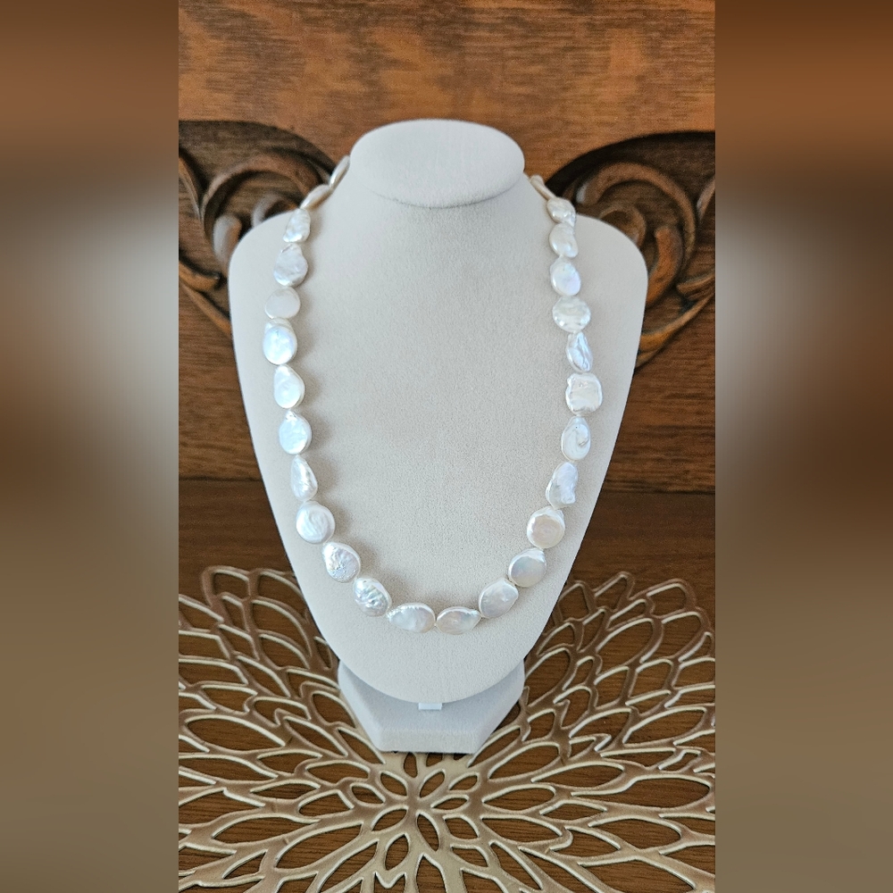 Baroque White Cultured Freshwater Pearl Necklace Rhodium Over Silver Clasp 18in